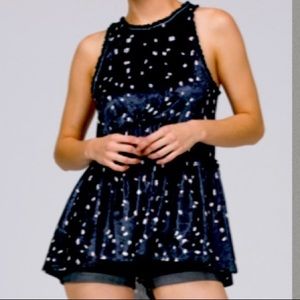 POL Contrast Floral Print Velvet Babydoll Top NWT!